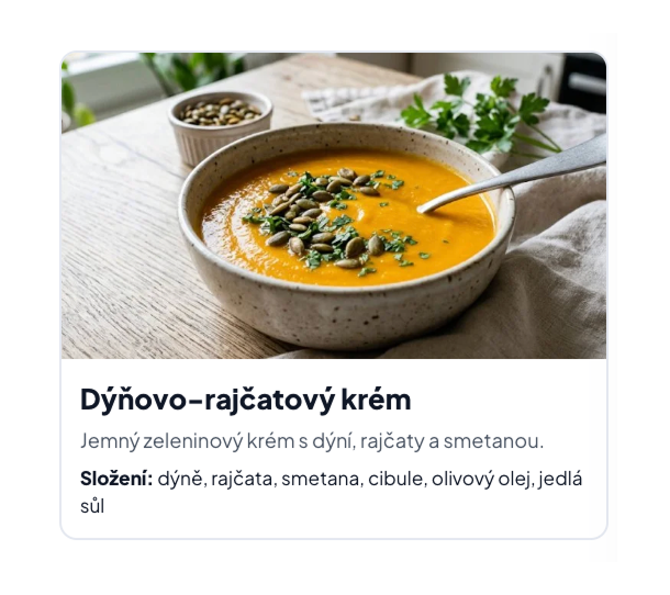 Produktová stránka s receptem a rozepsaným složením