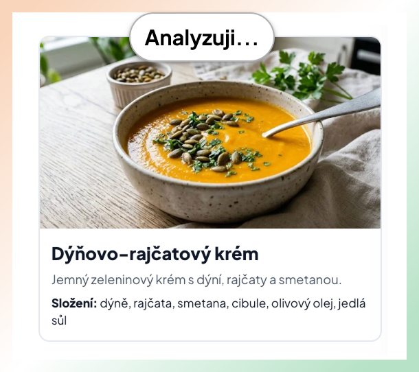 Probíhající analýza složení na stránce receptu