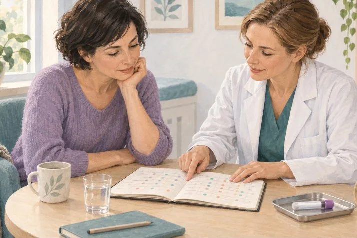 Keeping track of symptoms can help identify their possible cause. AI-generated illustration.