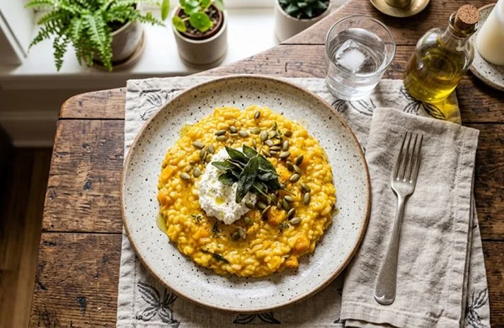Krémové dýňové risotto s křupavou šalvějí